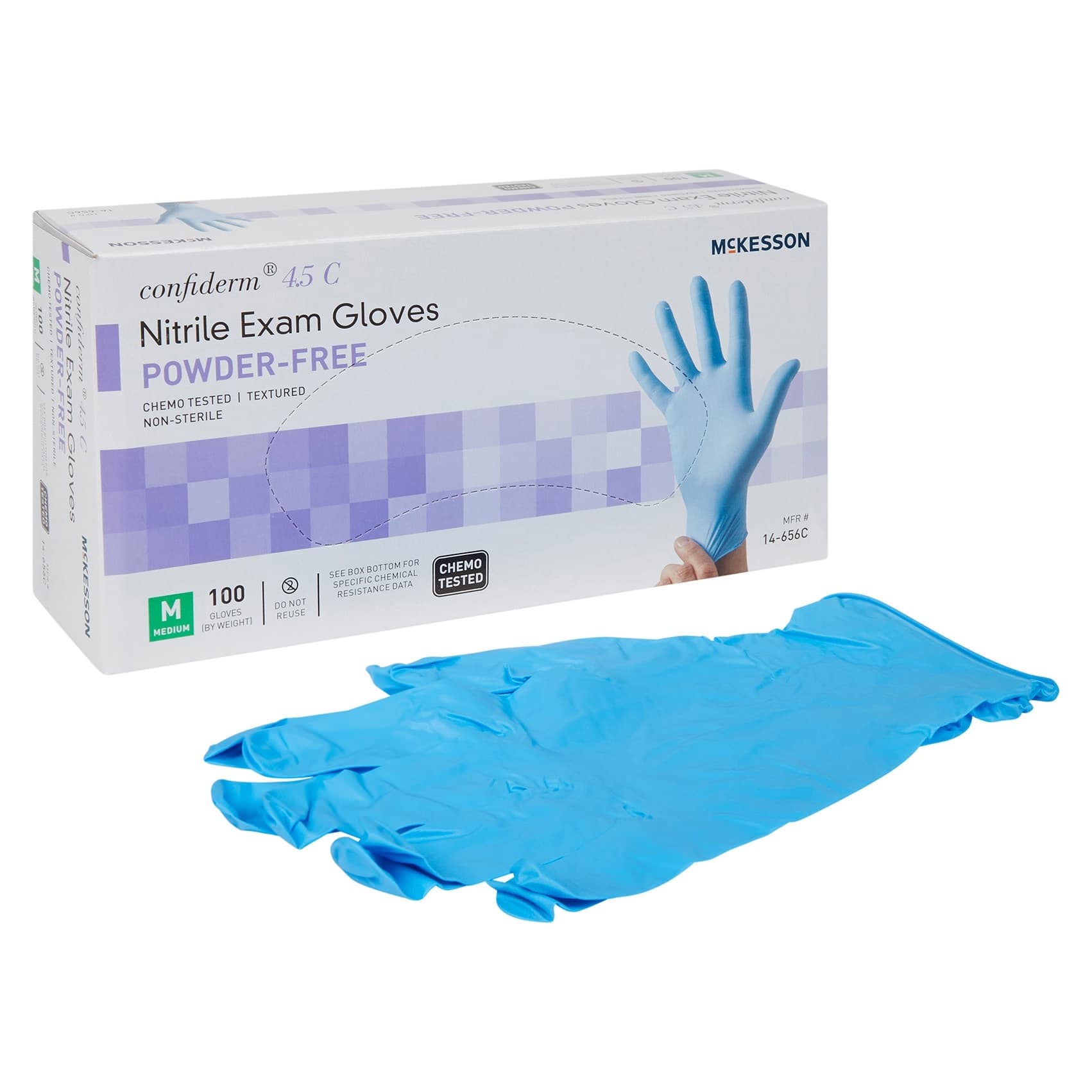 McKesson Confiderm 4.5C Nitrile Powder Free Exam Gloves, Blue, Medium - Box of 100 - Image 1
