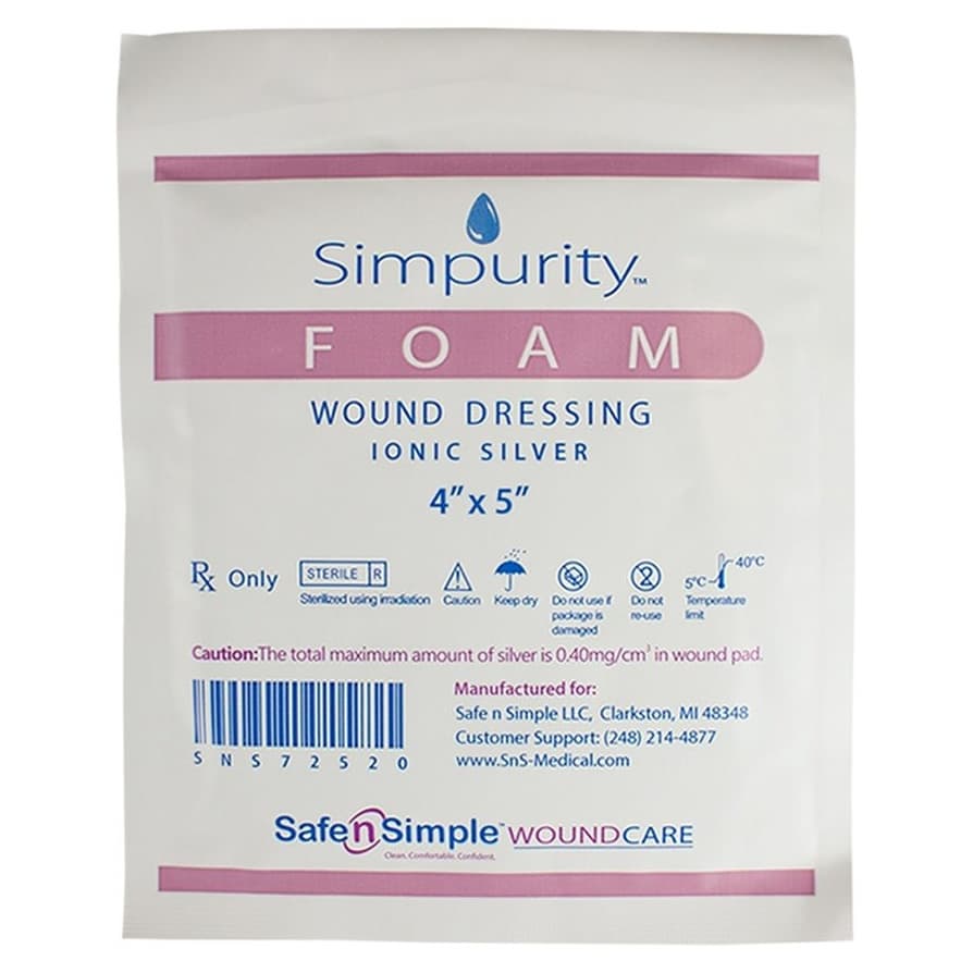 Simpurity Silver Foam Dressing, 4 x 5 Inch - Each - Image 1
