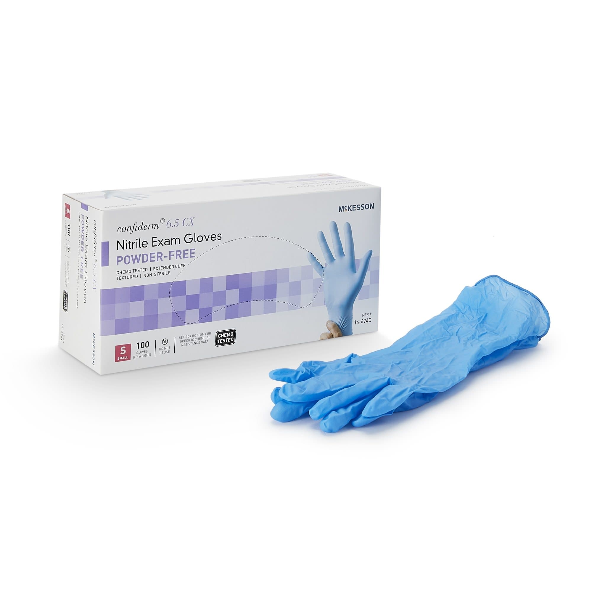 McKesson Confiderm 6.5CX Nitrile Powder Free Exam Gloves, Blue, Small - Case of 1000 - Image 1