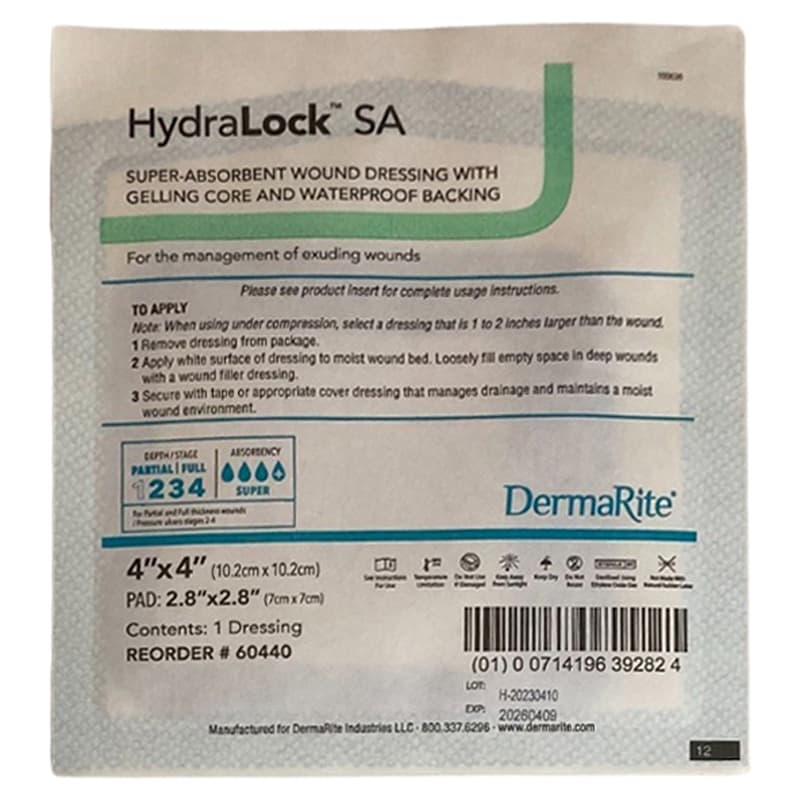 DermaRite HydraLock SA Super Absorbent Wound Dressing, 4 x 4 Inch - Each - Image 1