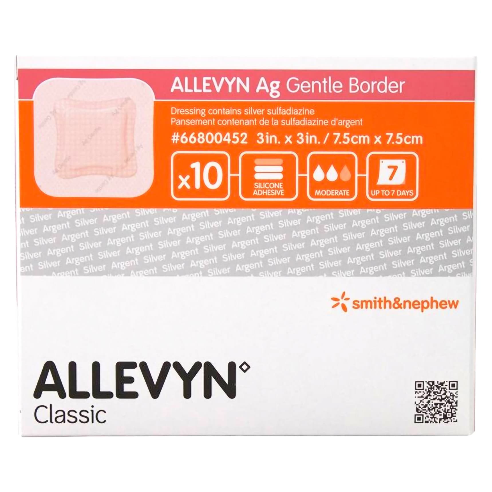 Allevyn Ag Gentle Border Foam Dressing, 3 x 3 Inch - Box of 10 - Image 1