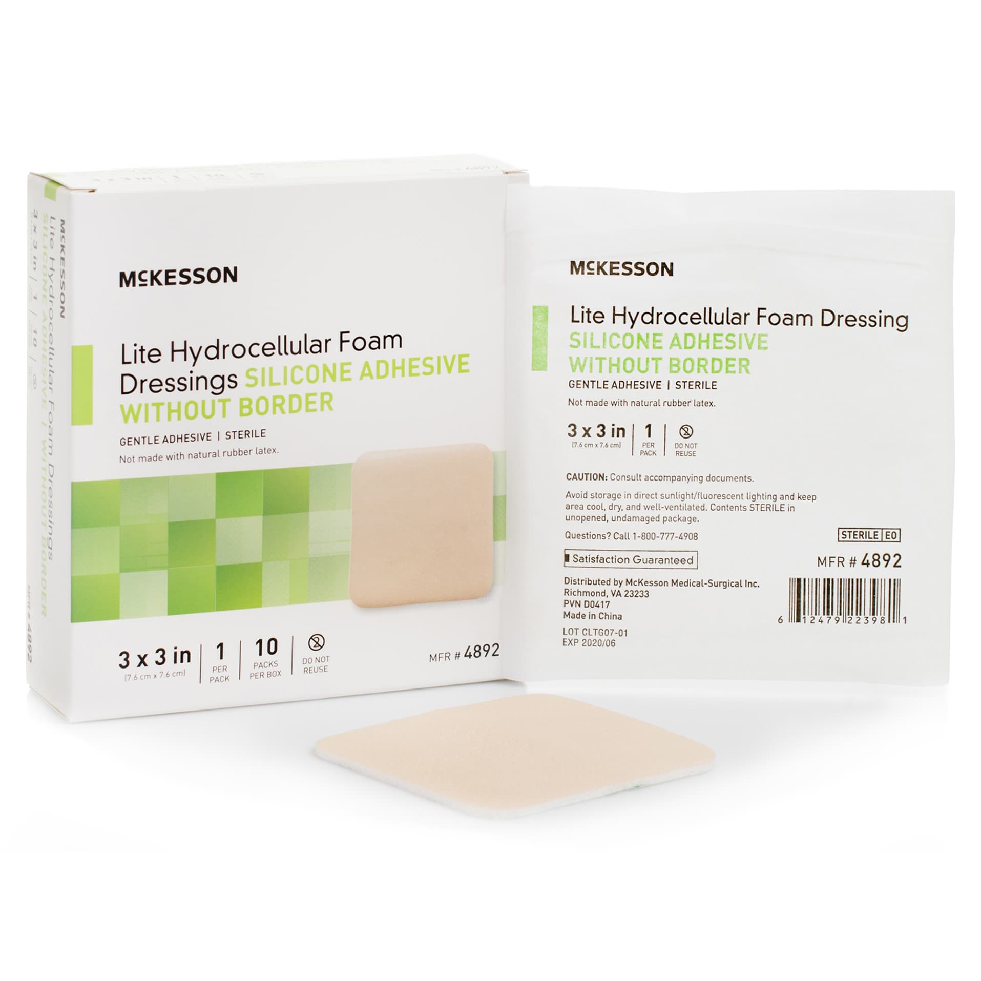 McKesson Lite Thin Silicone Foam Dressing, 3 x 3 Inch, Silicone Gel Adhesive without Border - Case of 200 - Image 1