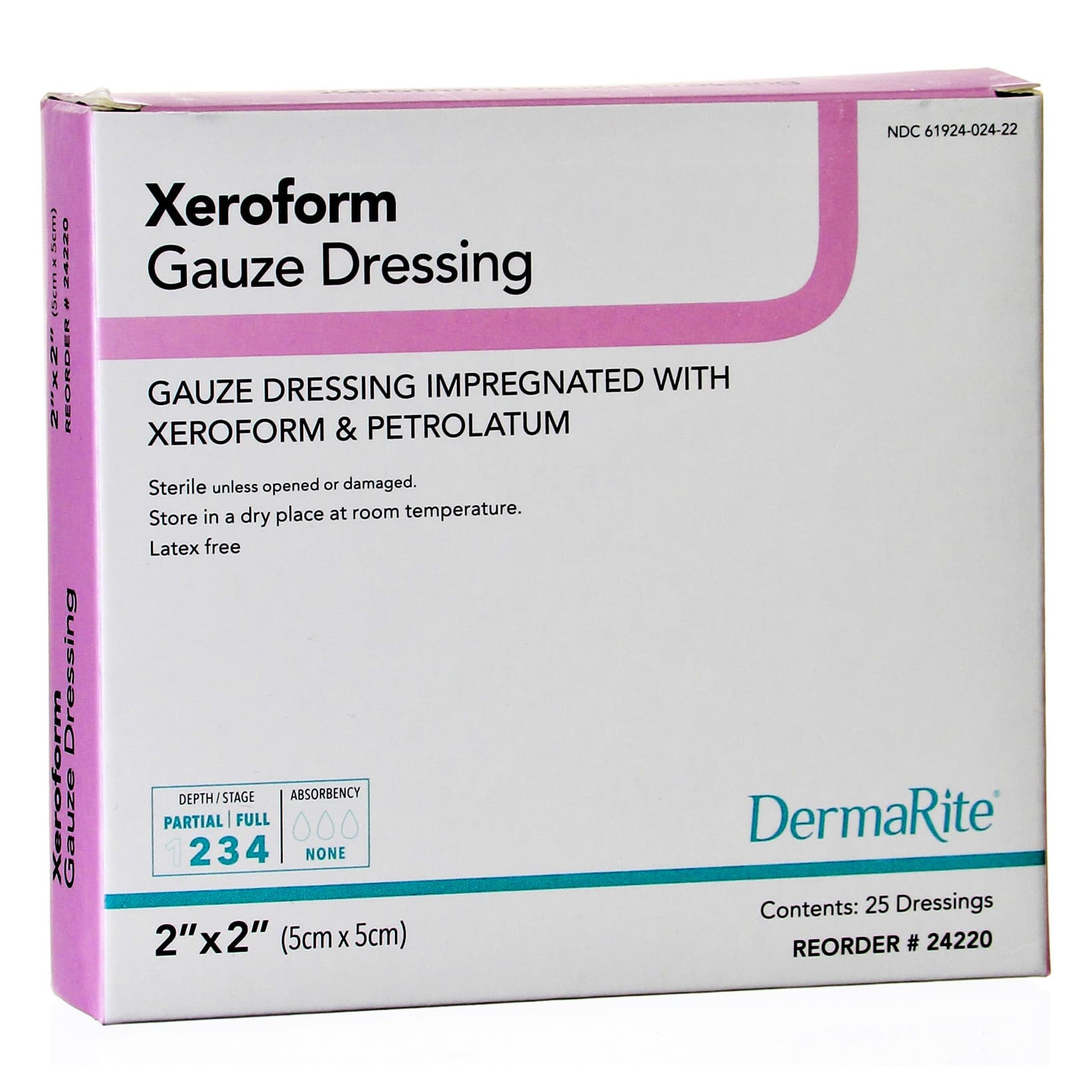 Dermarite Xeroform Petrolatum Impregnated Gauze Dressing, 2 x 2 Inch - Box of 25 - Image 1