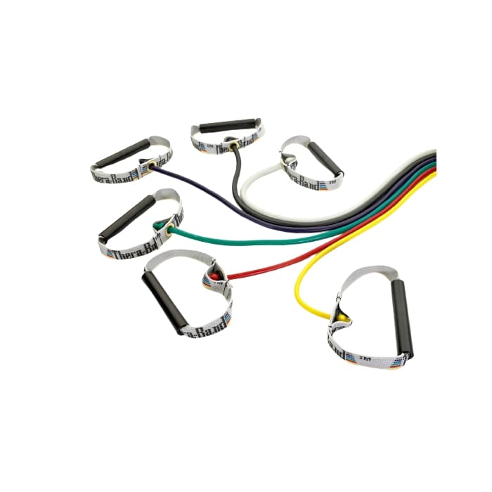 TheraBand Tubing, Active Recovery Kit, Heavy, Blue and Black Tubing - Image 1