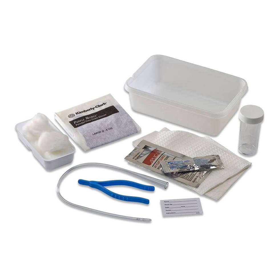 Dover Intermittent Catheterization Open Tray with Vinyl catheter, PVP swabs, 1200 ml - Case of 20 - Image 1