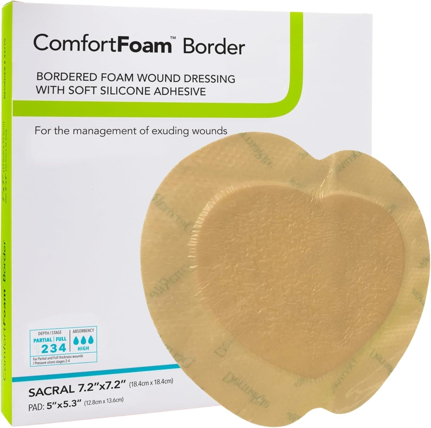 ComfortFoam Border Silicone Foam Dressing with Border, Sacral, 7.2 x 7.2 Inch - Box of 5 - Image 1