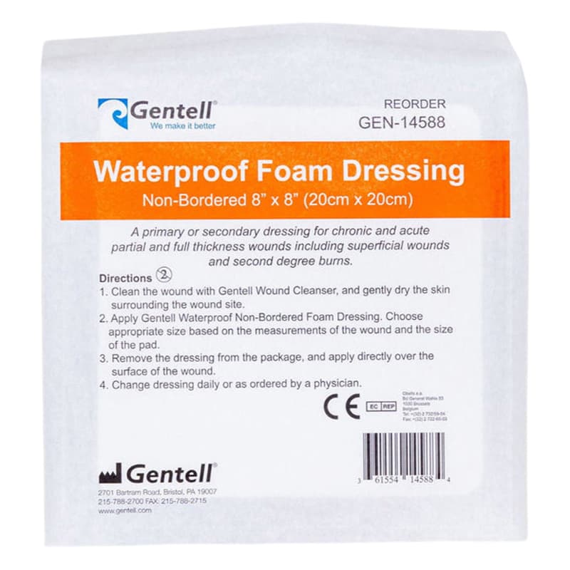 Gentell Waterproof Foam Non-Bordered Dressing, 8 x 8 Inch - Each - Image 1