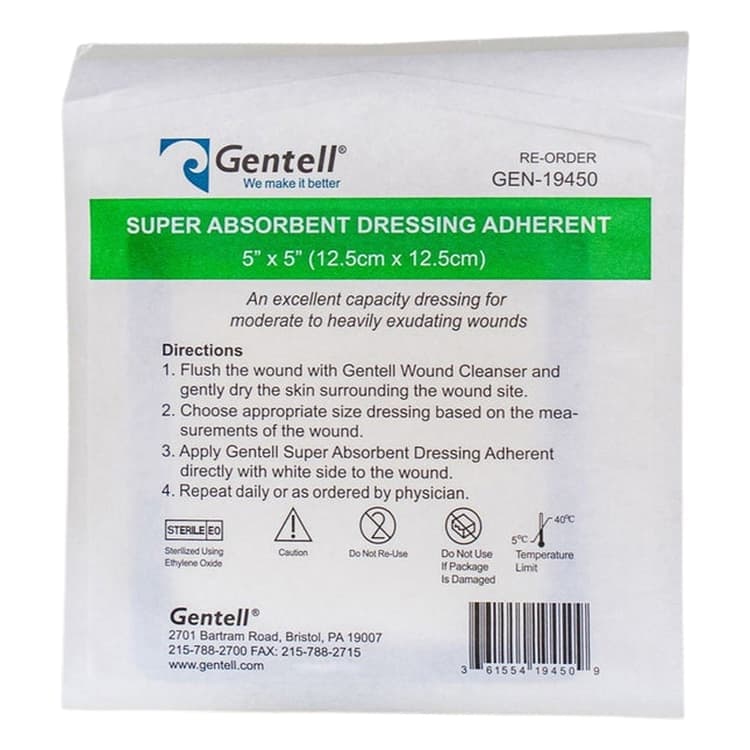 Gentell Super Absorbent Adherent Dressing, 5 x 5 Inch - Box of 50 - Image 1