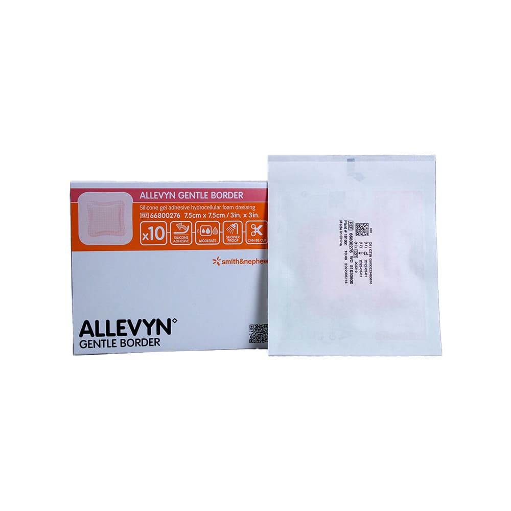 Allevyn Gentle Adhesive Hydrocellular Foam Dressing with Border, 3" x 3" - Box of 10 - Image 1