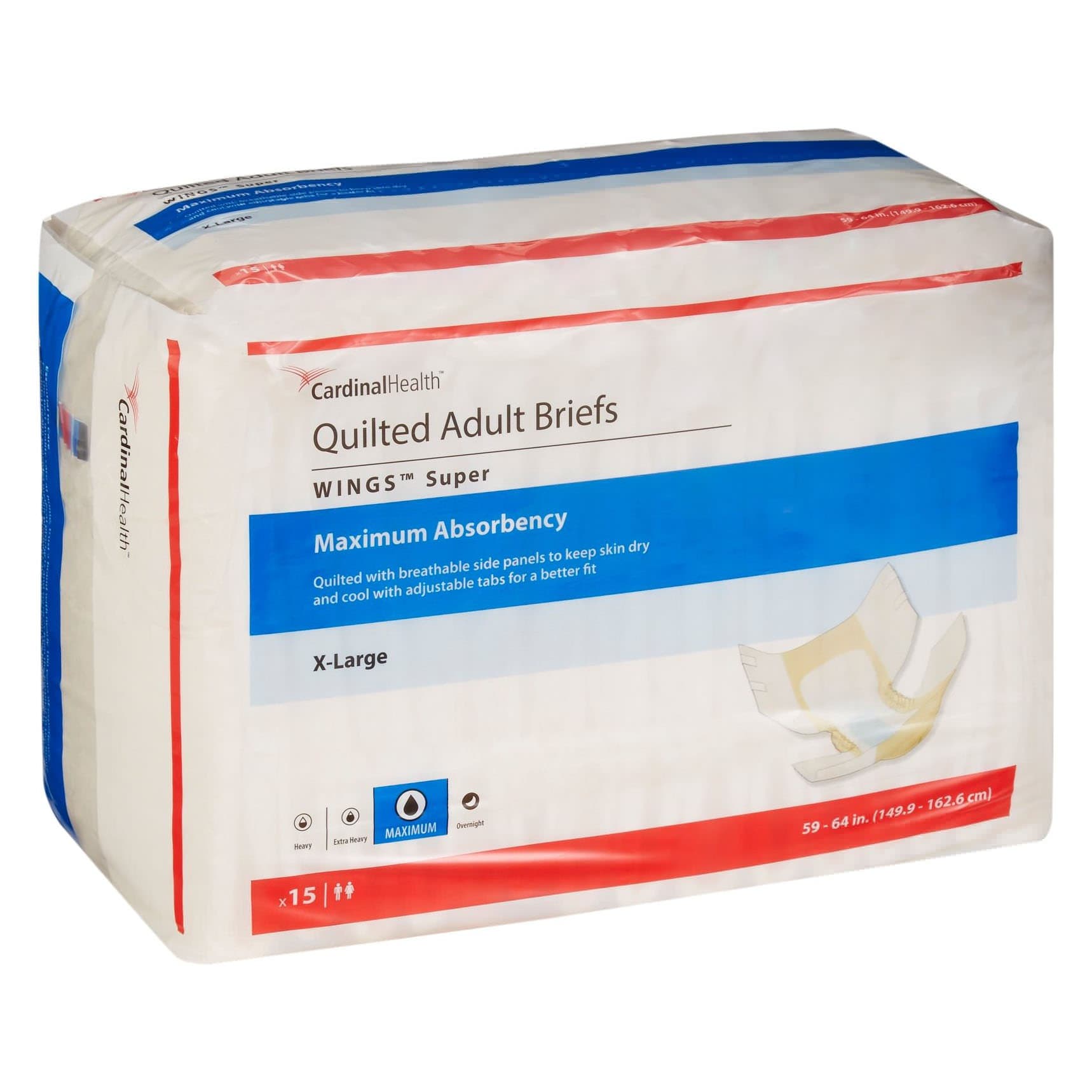Cardinal Health Wings Super Quilted Adult Briefs, Extra Large - Bag of 15 - Image 1