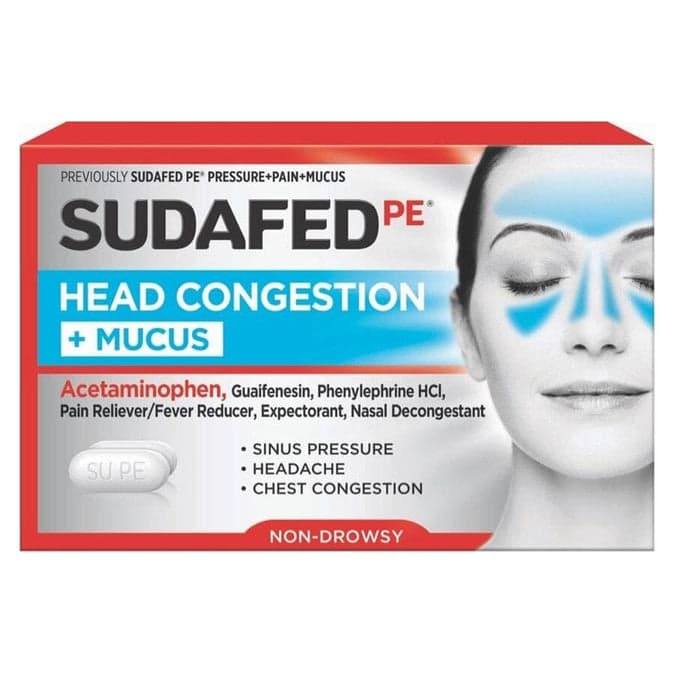 Sudafed PE Sinus Head Congestion + Mucus Non-Drowsy Tablets - Pack of 24 - Image 1