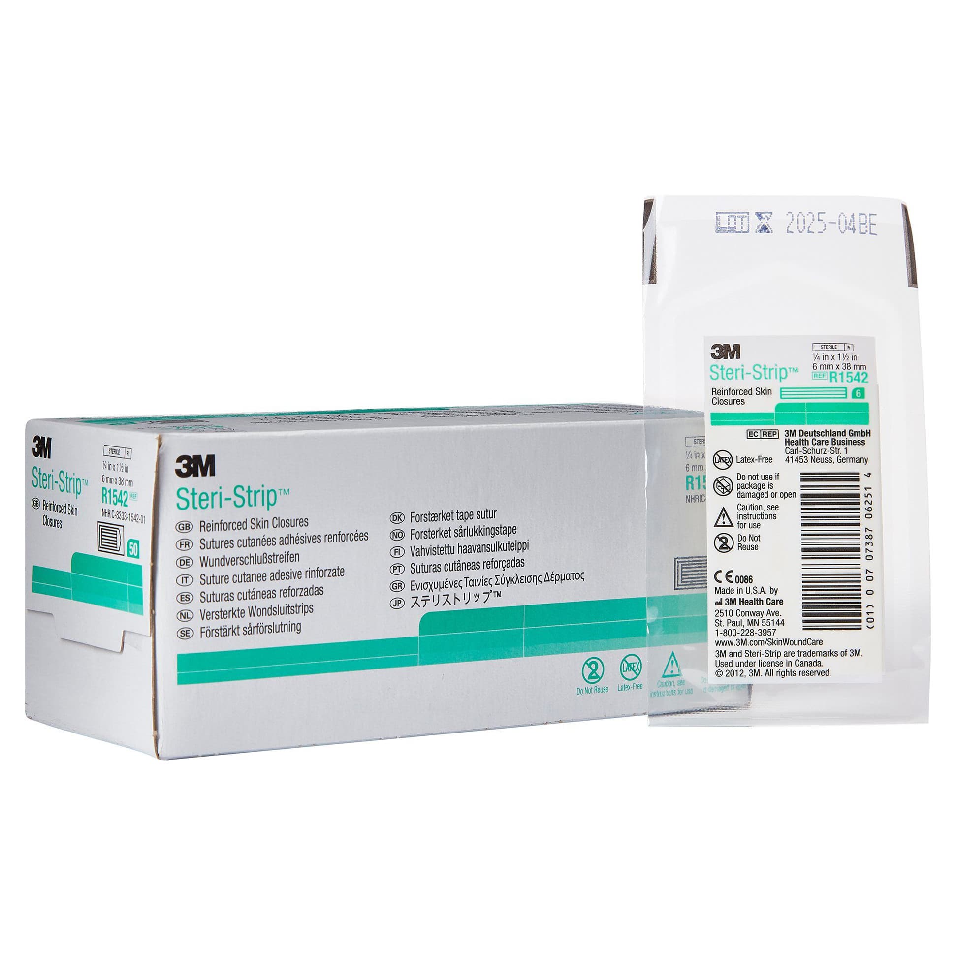 3M Steri-Strip Skin Closure Strip, Reinforced Strip, 1/4 x 1-1/2 Inch - Case of 200 - Image 1