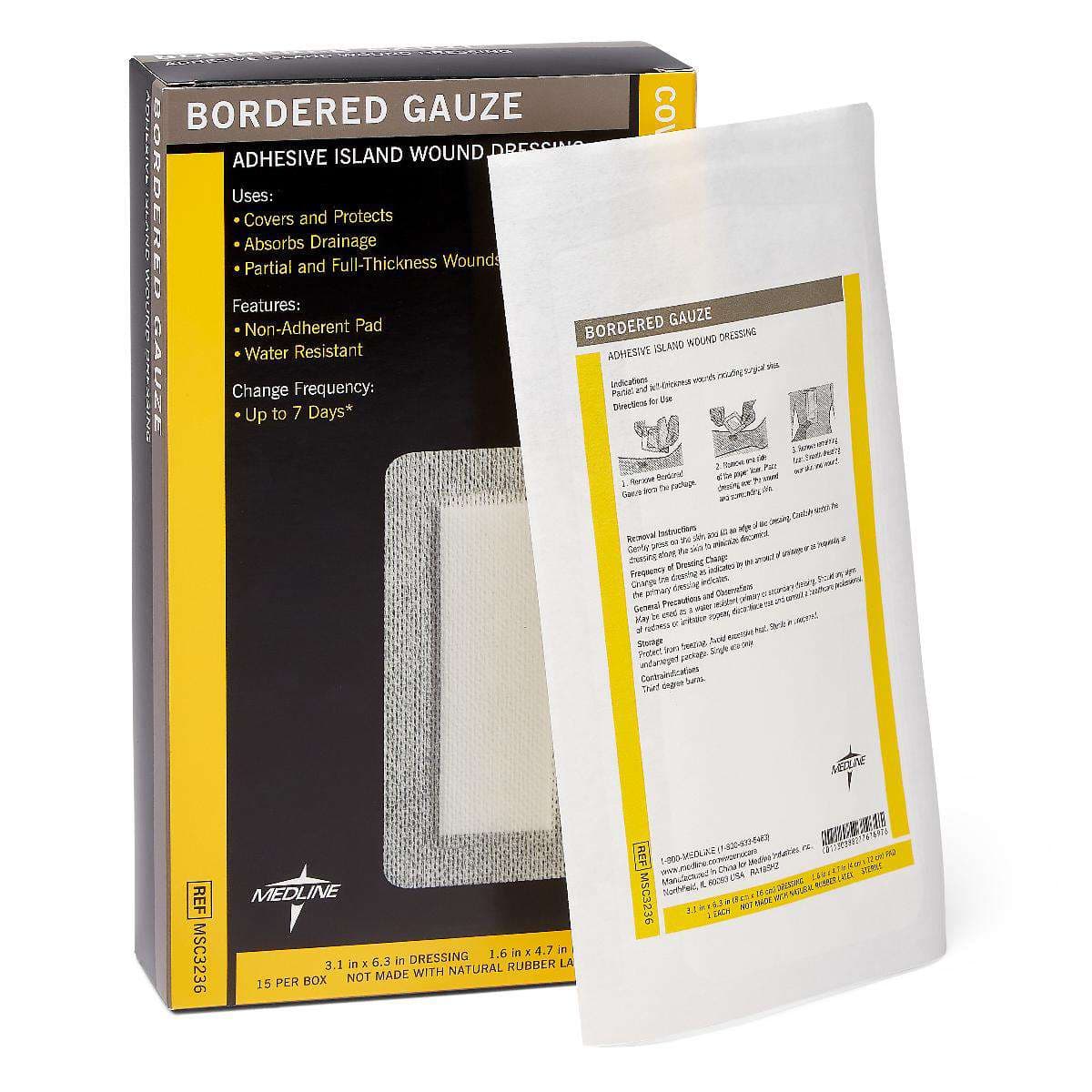 Bordered Gauze Adhesive Island Wound Dressing, 3 x 6 Inch, 1.5 x 4 Inch Pad - Box of 15 - Image 1
