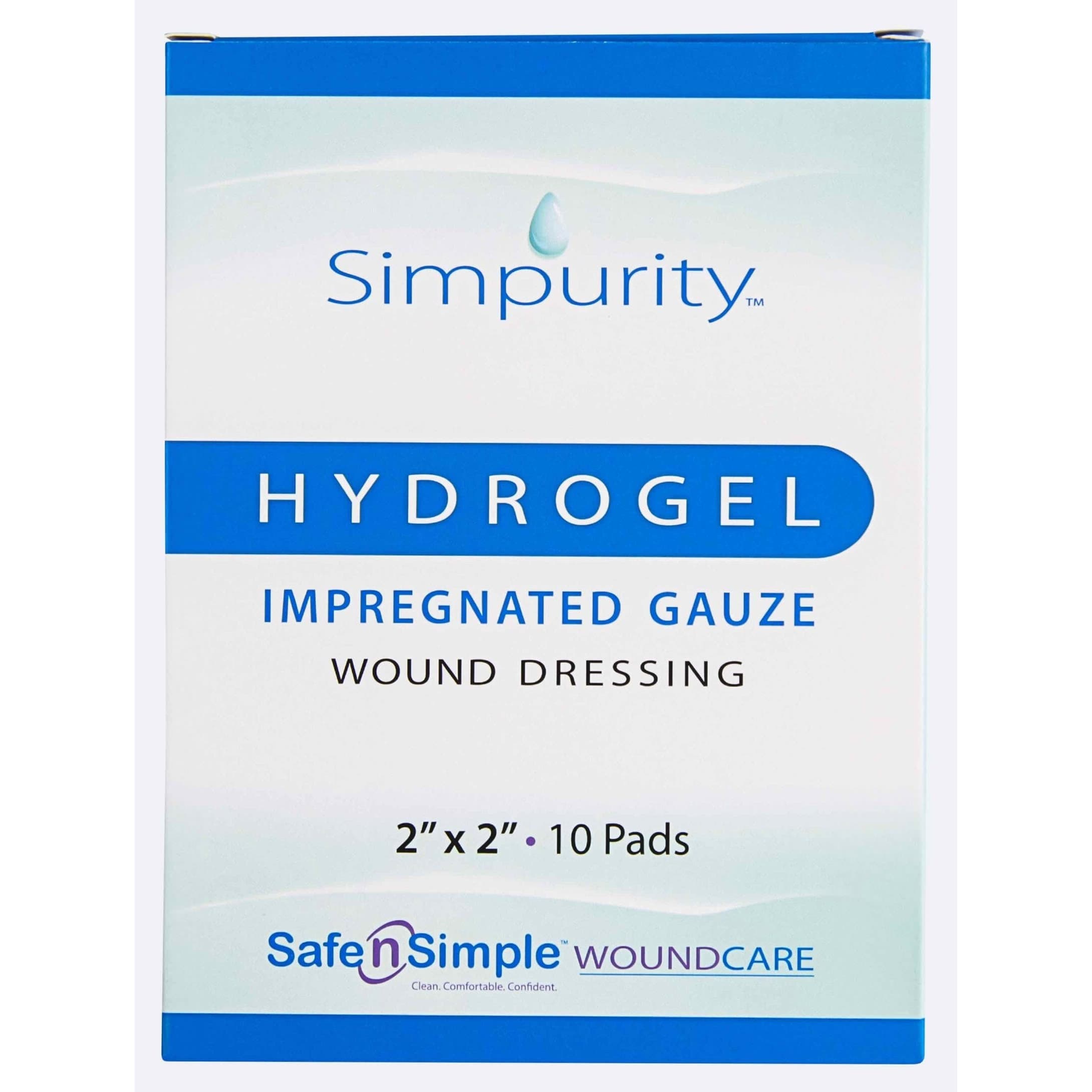 Simpurity Impregnated Hydrogel Gauze Wound Dressing, 2 x 2 Inch - Box of 10 - Image 1