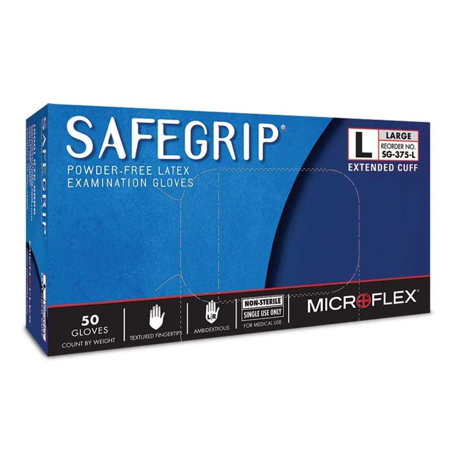 Microflex SafeGrip Latex Exam Gloves, Large - Box of 50 - Image 1