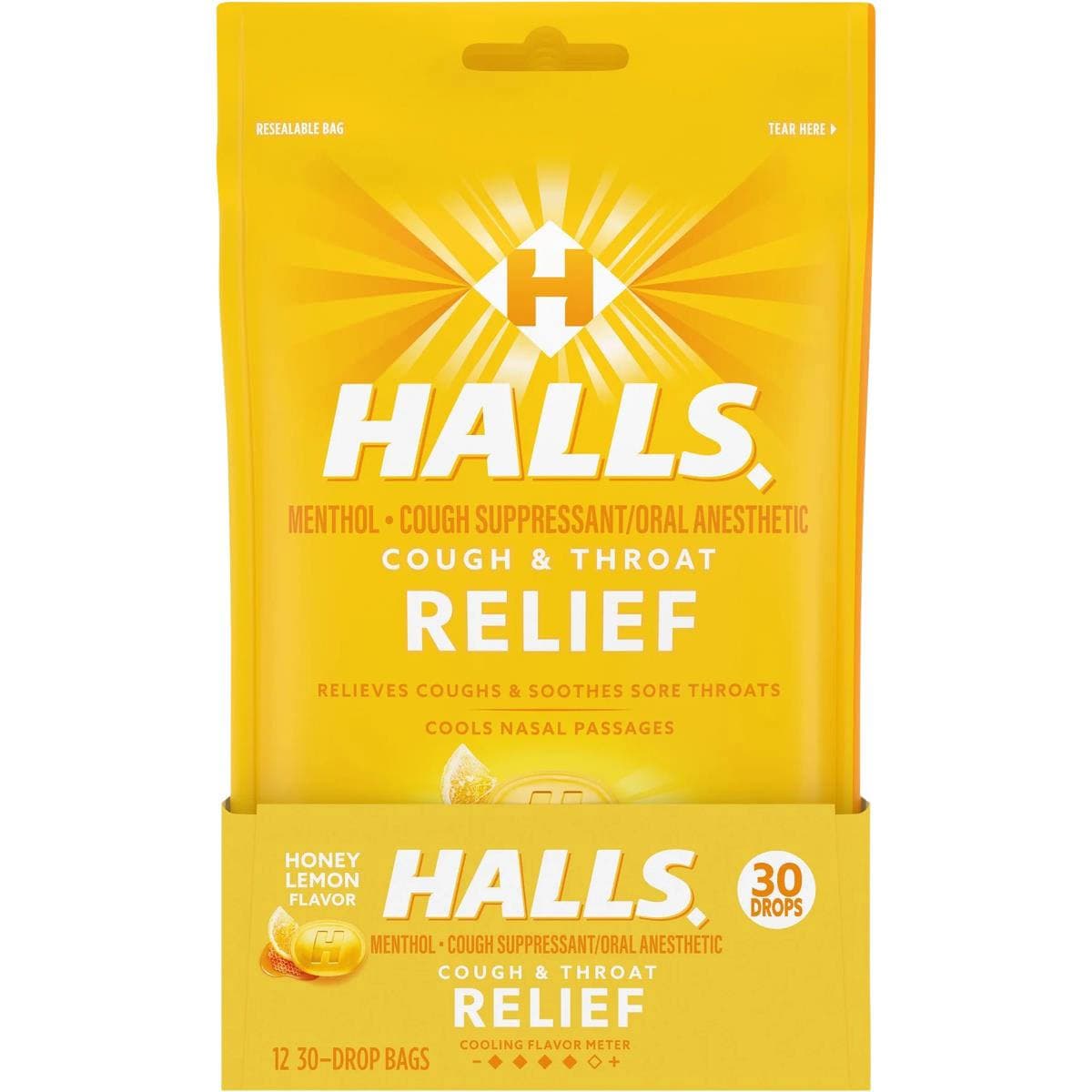 Halls Relief Cough and Sore Throat Drops, Honey Lemon - Each - Image 1