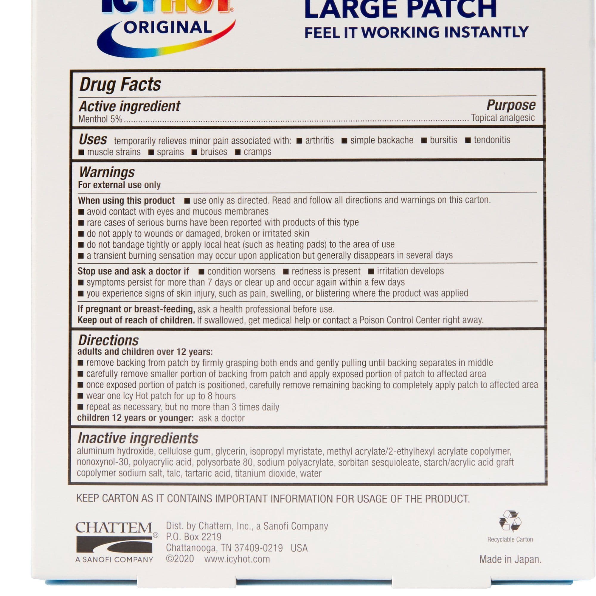 Icy Hot Topical Pain Relief Patch - Package of 5 - Image 2