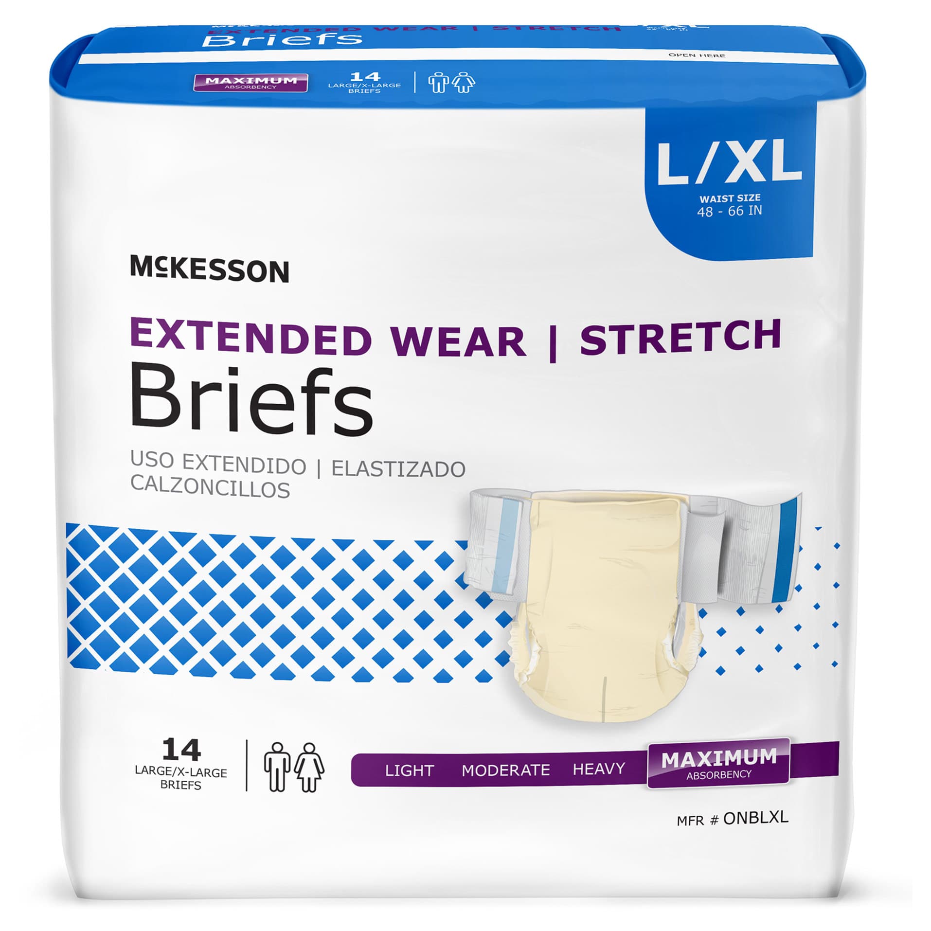 McKesson Extended Wear Stretch Briefs, Large-Extra Large - Bag of 14 - Image 1