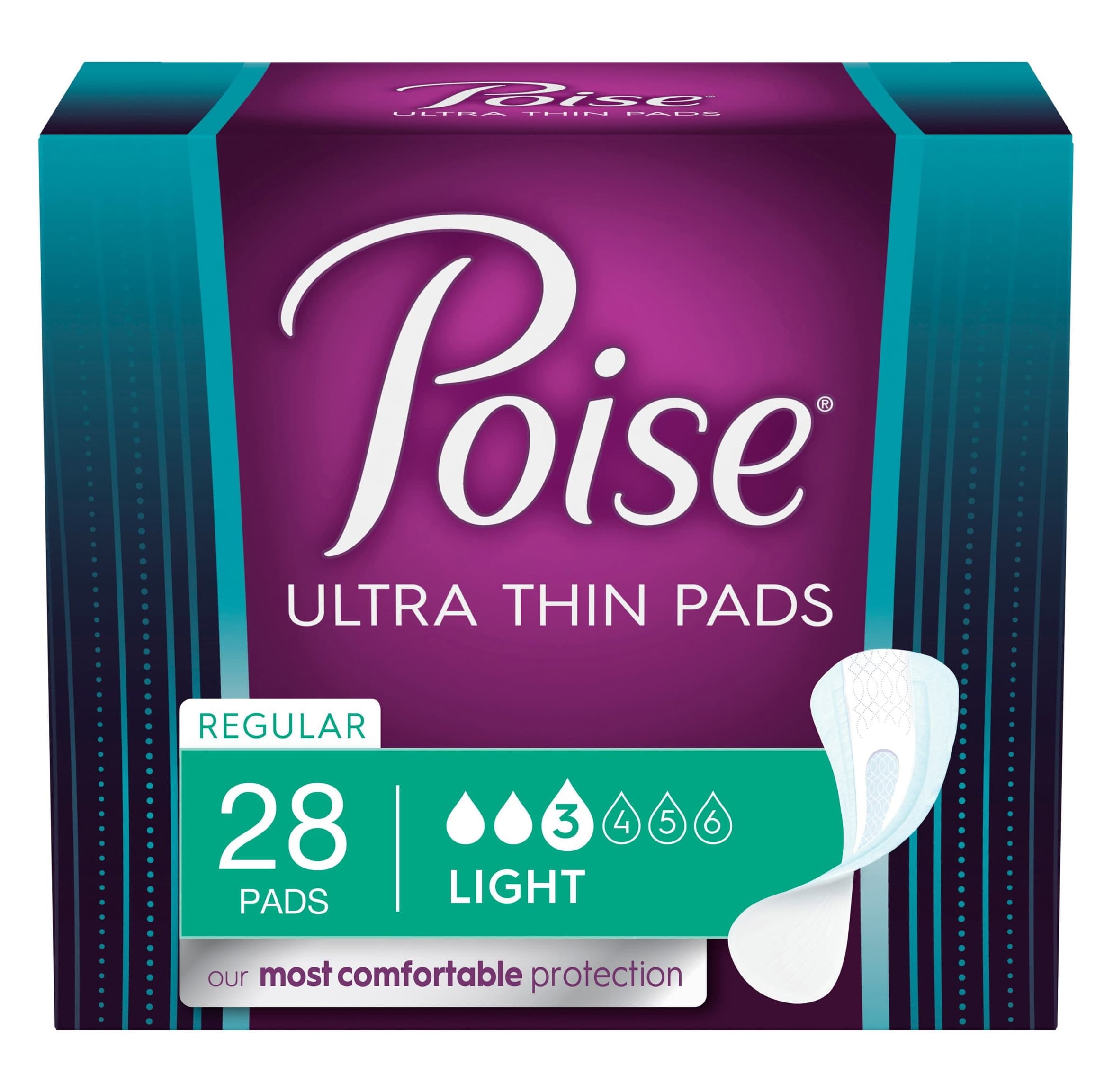 Poise Ultra Thin Light Absorbency Incontinence Pad, Regular - Package of 28 - Image 1