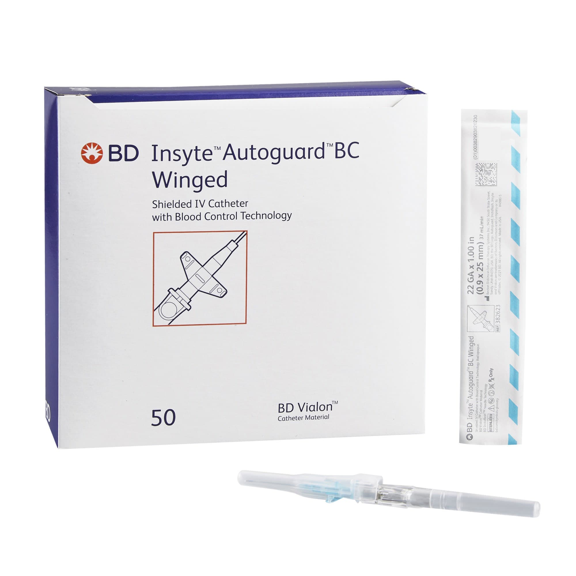 BD Insyte Autoguard BC Peripheral IV Catheter, 22 Gauge, 1 Inch, 37 mL per min - Each - Image 1