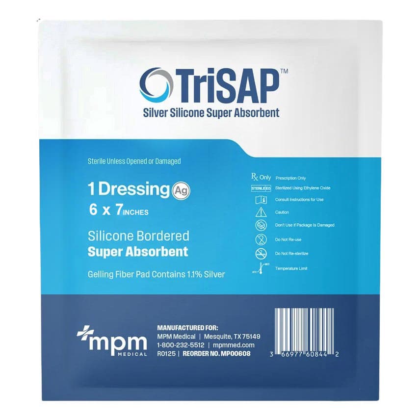 TriSap Ag Super Absorbent Silicone Border Dressing, 6 x 7 Inch - Each - Image 1
