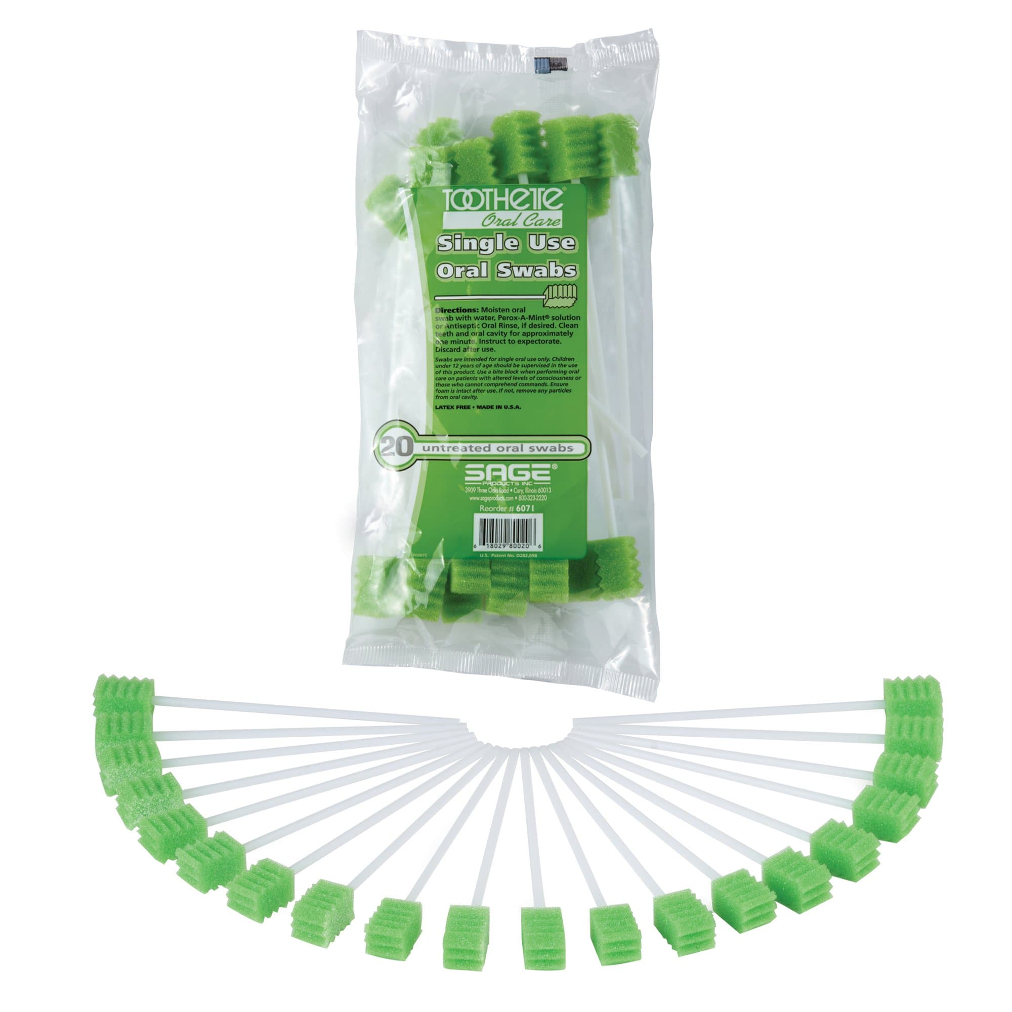 Toothette Plus Single Use Untreated Oral Swabs