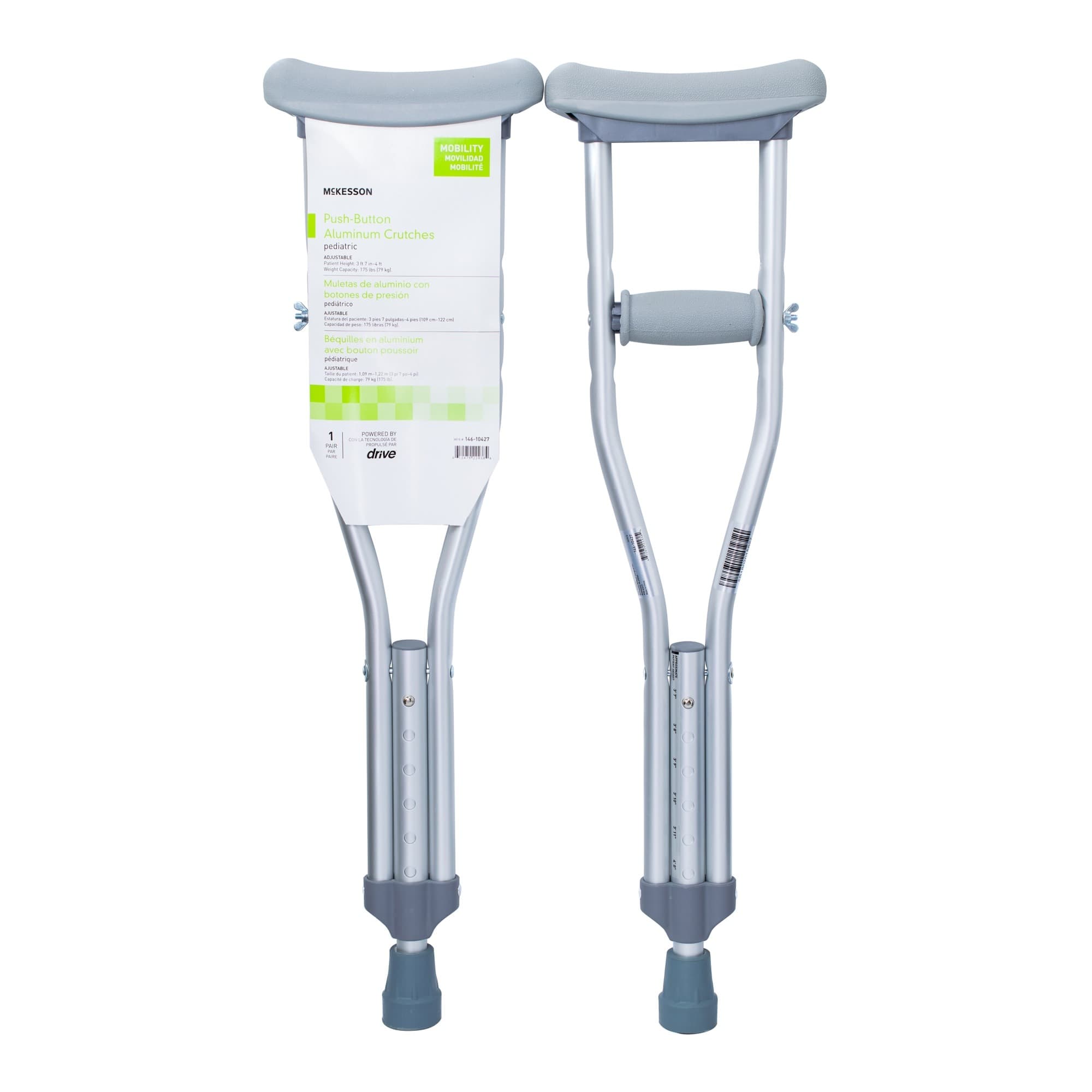 McKesson Push Button Aluminum Crutches with Wing Nut Hand Adjustments, Pediatric - Pair - Image 1