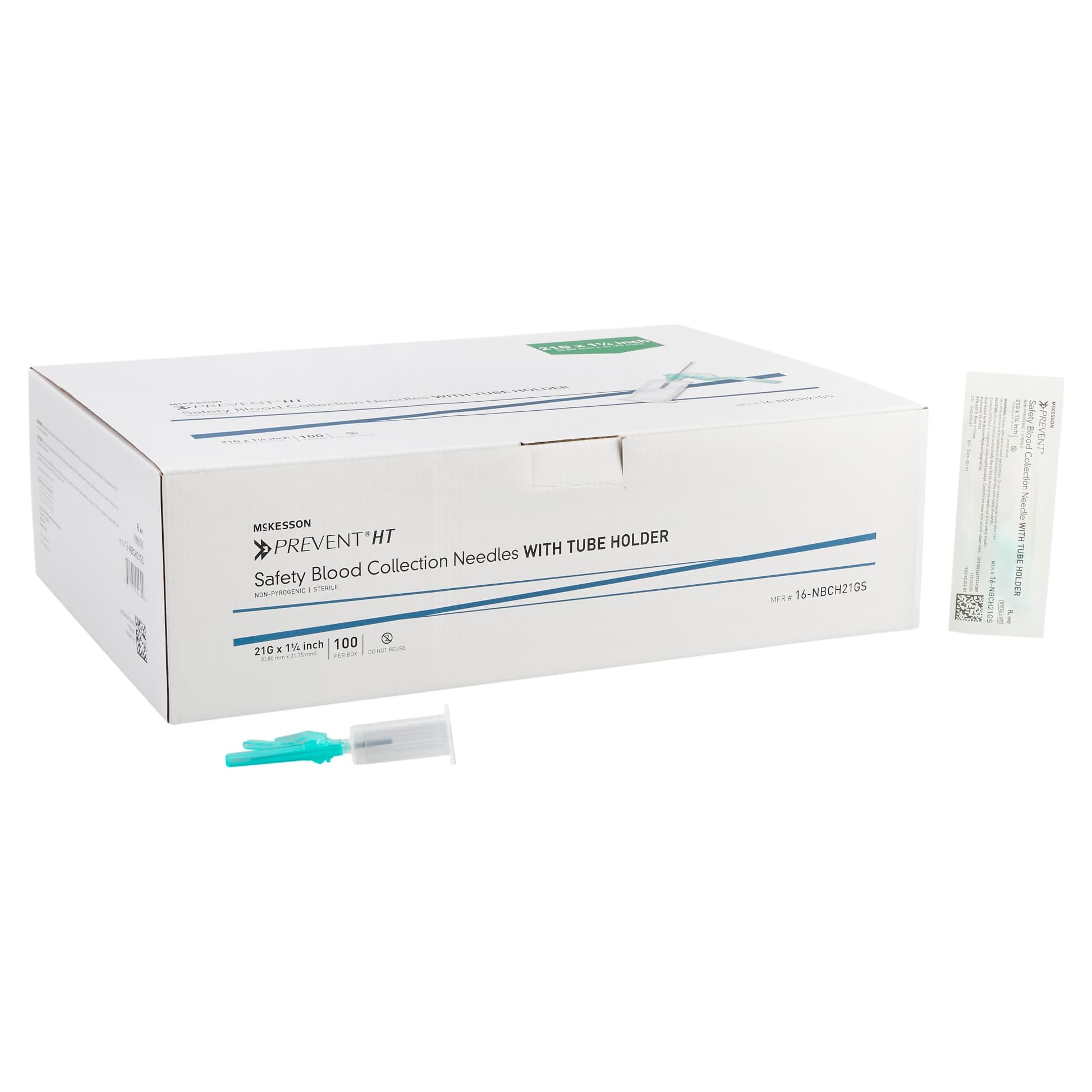 McKesson Prevent HT Blood Collection Needle with Holder Straight Safety Needle, 21 Gauge - Case of 500 - Image 1