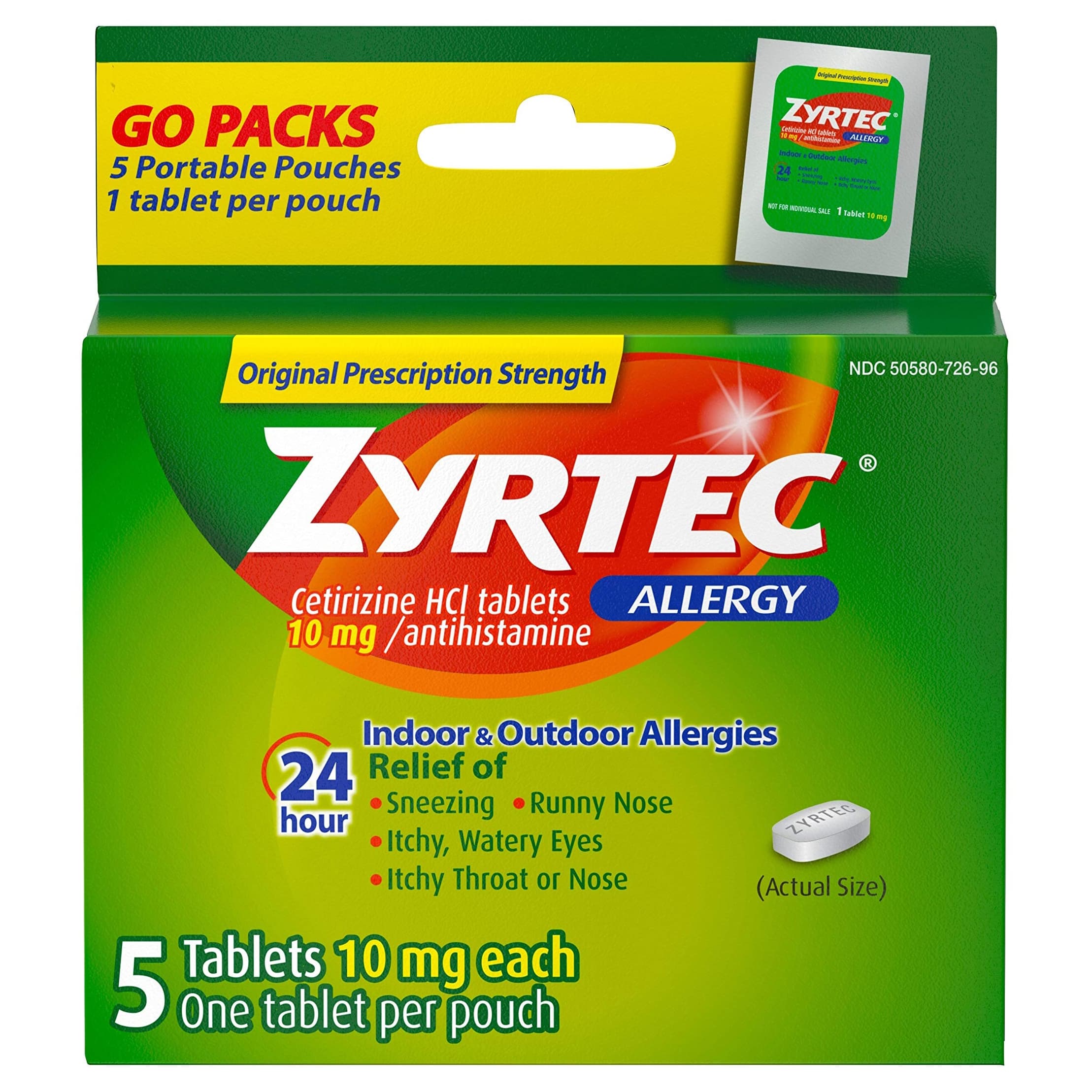 Zyrtec 24 Hour Allergy Relief Tablets, 10 mg, 5 Count - Image 1