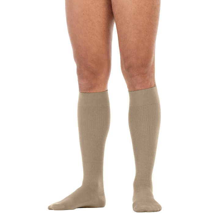 Jobst FORMEN Knee High Softfit Closed Toe Compression Socks, 15-20mmHg, Khaki, Large-Long - Pair - Image 1