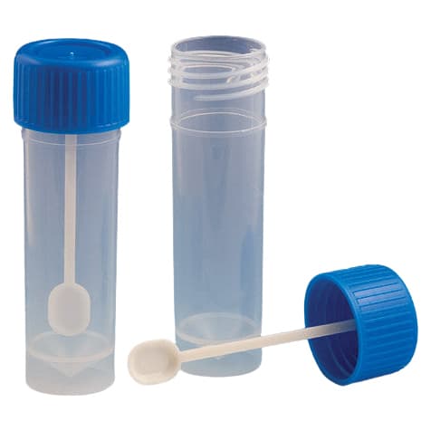 Globe Scientific Stool Specimen Container Plain Translucent with Blue Cap - Case of 500 - Image 2