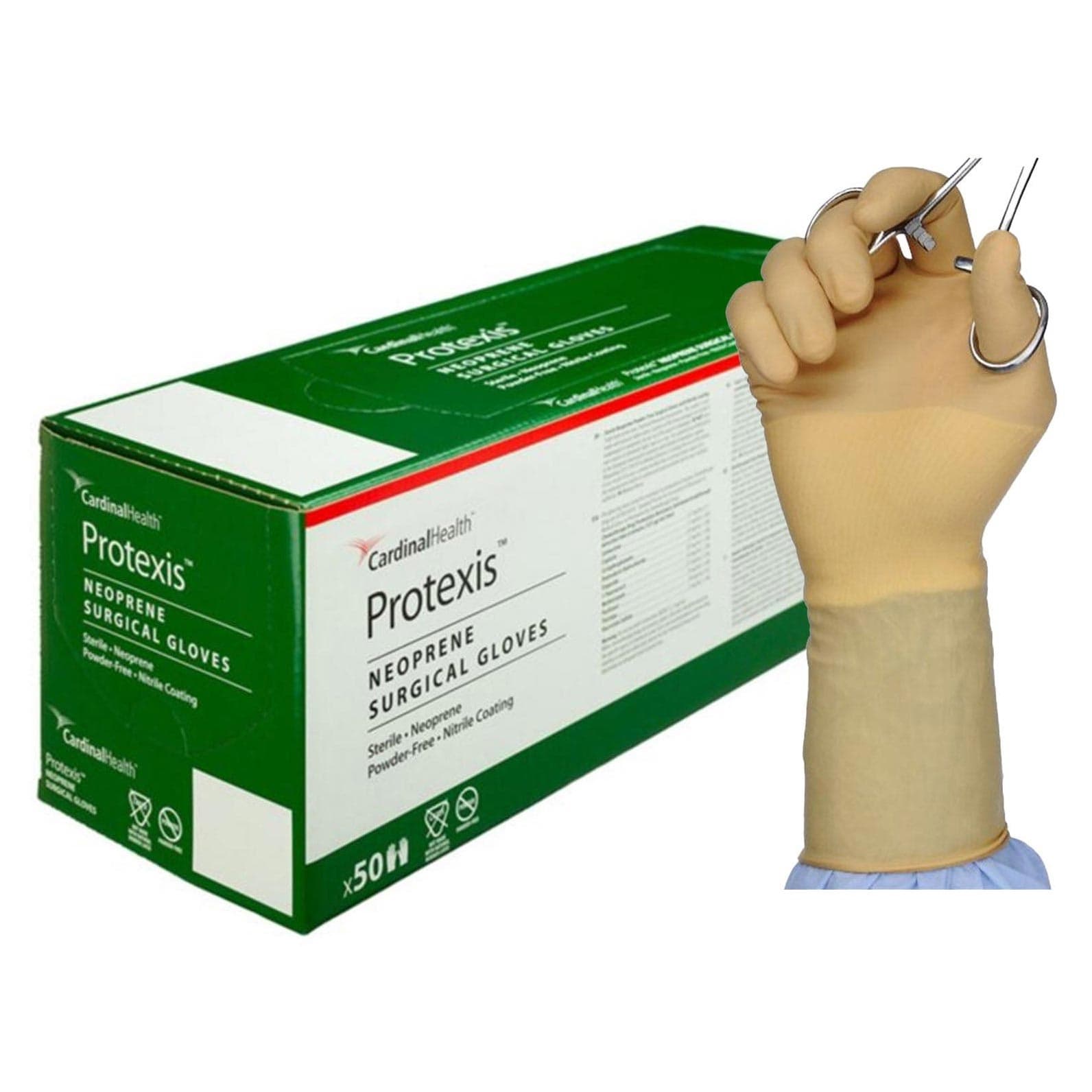 Protexis Neoprene Powder-Free Surgical Glove, Ivory, Size 6.5, Pair - Box of 50 - Image 1