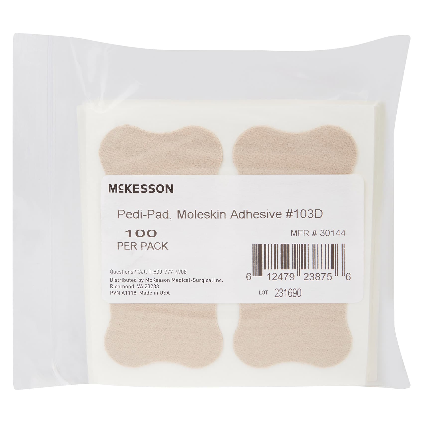 McKesson Pedi-Pad Protective Pad Beige Adhesive Foot, 1/32 Inch Thick, Size 103-D - Package of 100 - Image 1