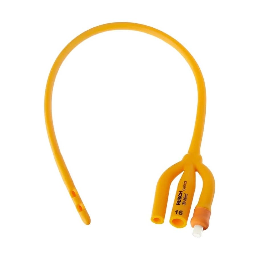 Teleflex Gold Silicone Coated 3-Way Foley Catheter, 30-50 mL, 20 Fr, 16" - Box of 10 - Image 1