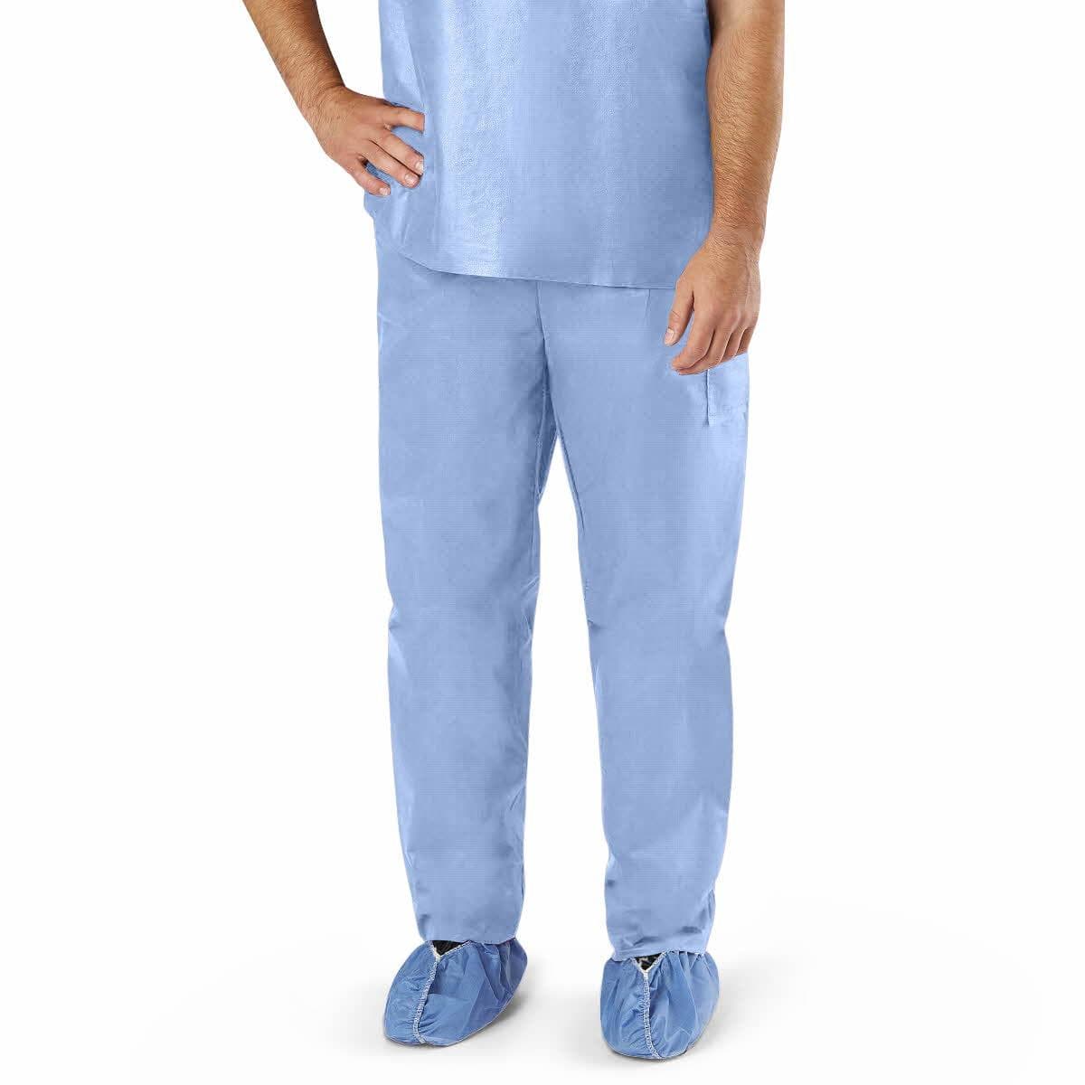 Medline Disposable Unisex Scrub Pants with Elastic Waist, Size L, Blue - Case of 30 - Image 1