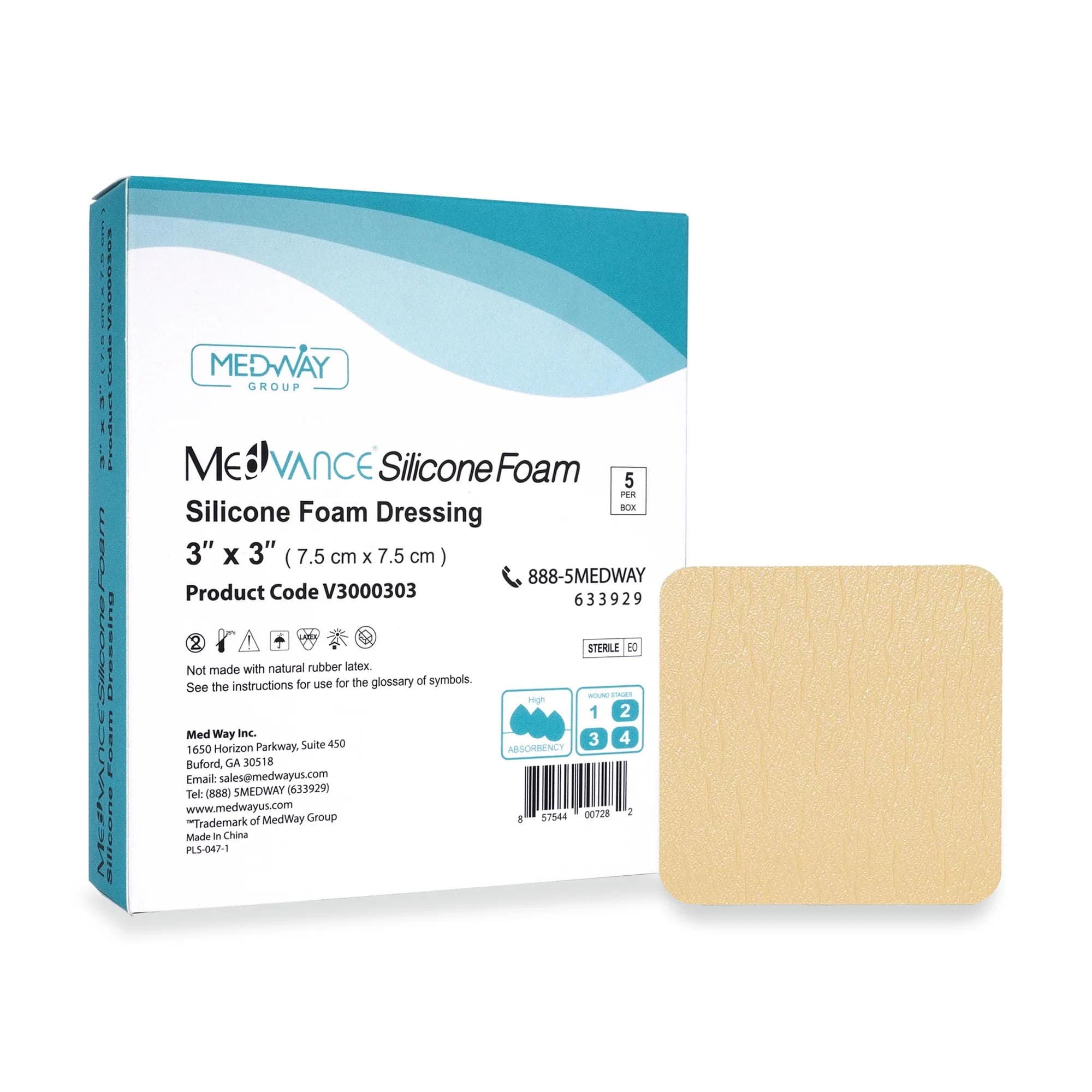 MedVance Non-Bordered Silicone Foam Dressing, 3 x 3 Inch - Box of 5 - Image 1