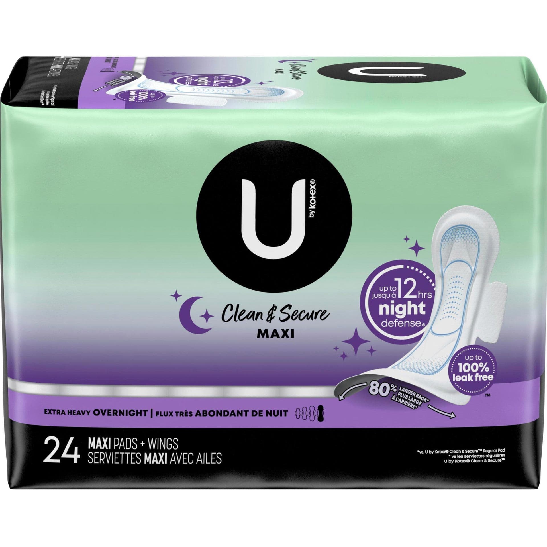 U by Kotex Premium Maxi X-Heavy Overnight with Wing Pad - Package of 24 - Image 1