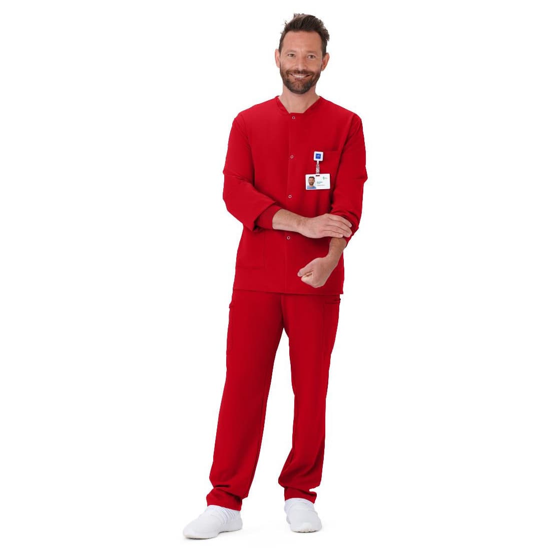 West End AVE Unisex 3 Pocket Scrub Jacket, Cuffed, Red, Small - Each - Image 1
