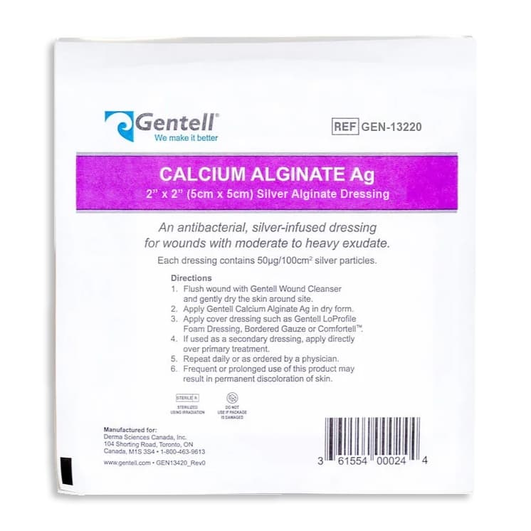 Gentell Calcium Alginate Ag Silver Dressing, 2 x 2 Inch - Each - Image 1