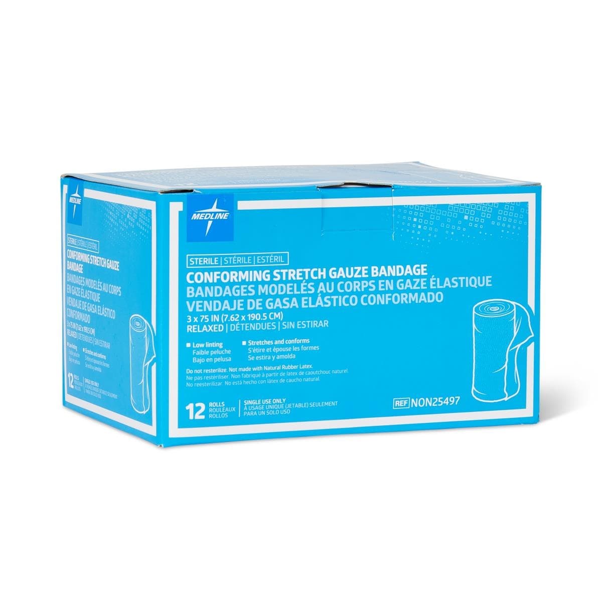 Medline Sterile Conforming Stretch Gauze Bandage, 3 x 75 Inch - Box of 12 - Image 1