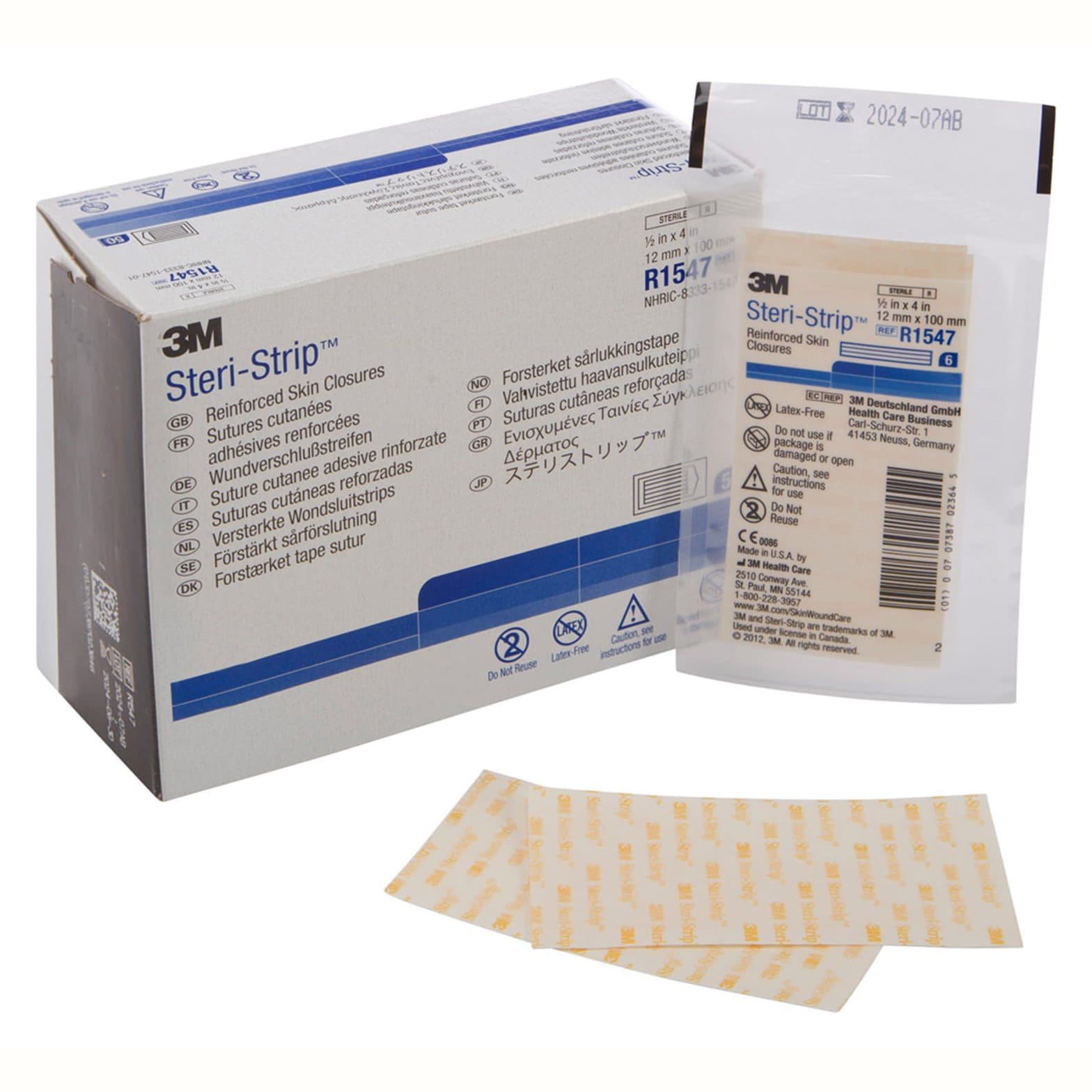 3M Steri-Strip Skin Closure Strip, Reinforced Strip, 1/2 x 4 Inch - Box of 50 - Image 1