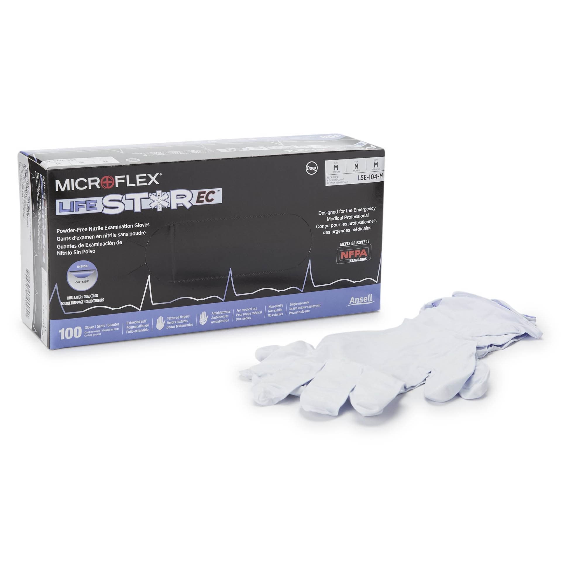 Microflex Medical LifeStar EC Nitrile Exam Gloves, Medium - Box of 100 - Image 1