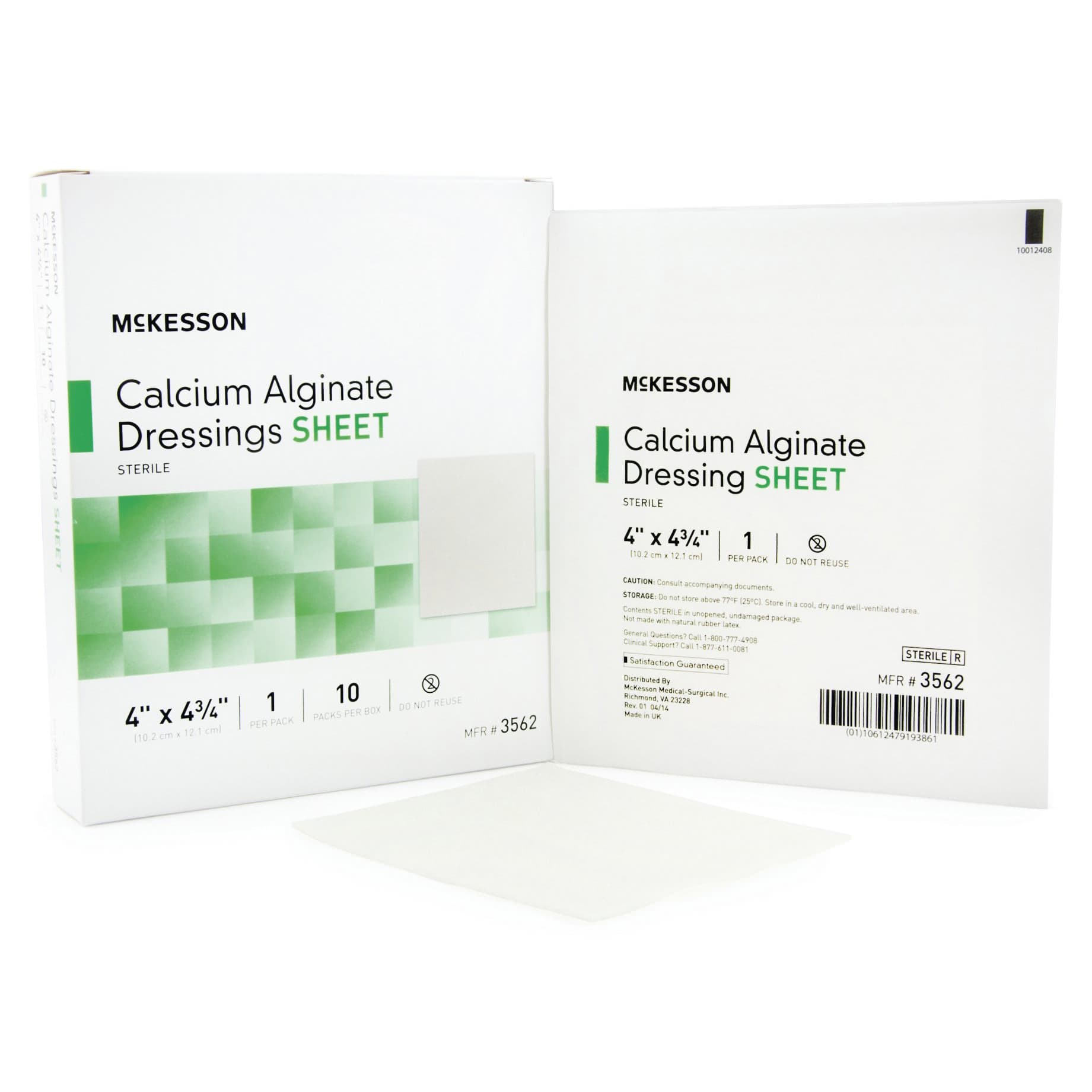 Mckesson Calcium Alginate Dressing, White, 4 x 4.75 Inch, Rectangle, Sterile - Box of 10 - Image 1