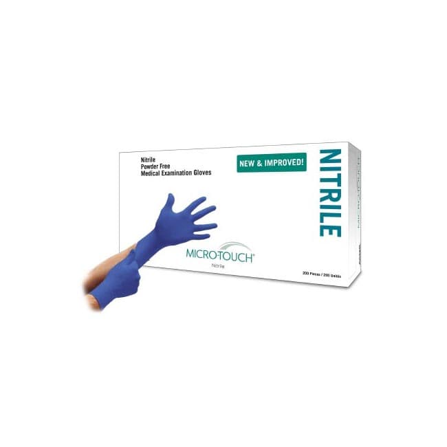 Micro-Touch Nitrile Exam Glove Blue Beaded Cuff 2 mil to 4 mil Range, X-Small - Case of 2000 - Image 1