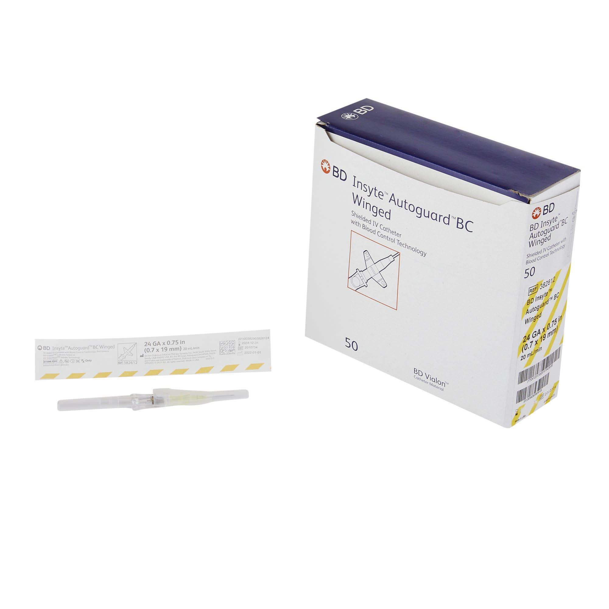 BD Insyte Autoguard BC Peripheral IV Catheter, 24 Gauge, 3/4 Inch, 20 mL per min - Each - Image 1