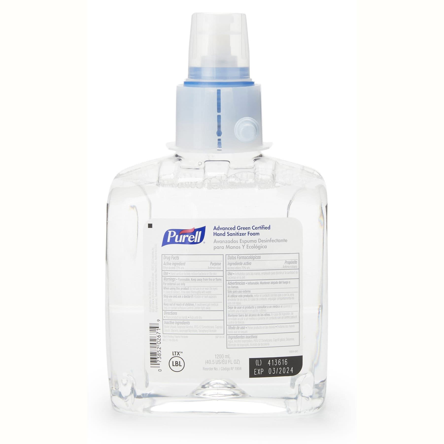 Purell Advanced Green Certified Hand Sanitizer Foam LTX 12 Dispenser Refill Bottle - Case of 2 - Image 1