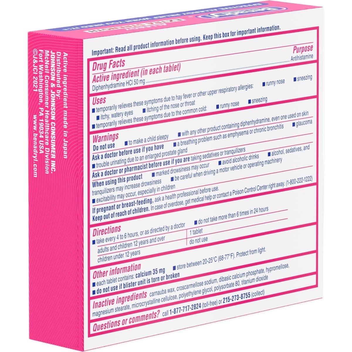 Benadryl Allergy Tablet, Extra-Strength, Diphenhydramine HCI, 50 mg - Case of 24 - Image 3