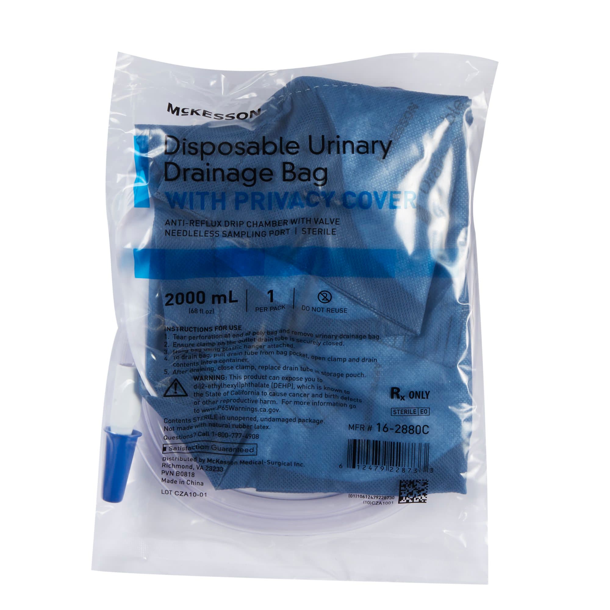 McKesson Urinary Drain Bag Without Additive 48 Inch Drainage Tube Needleless Sampling Port with Cap - Image 2