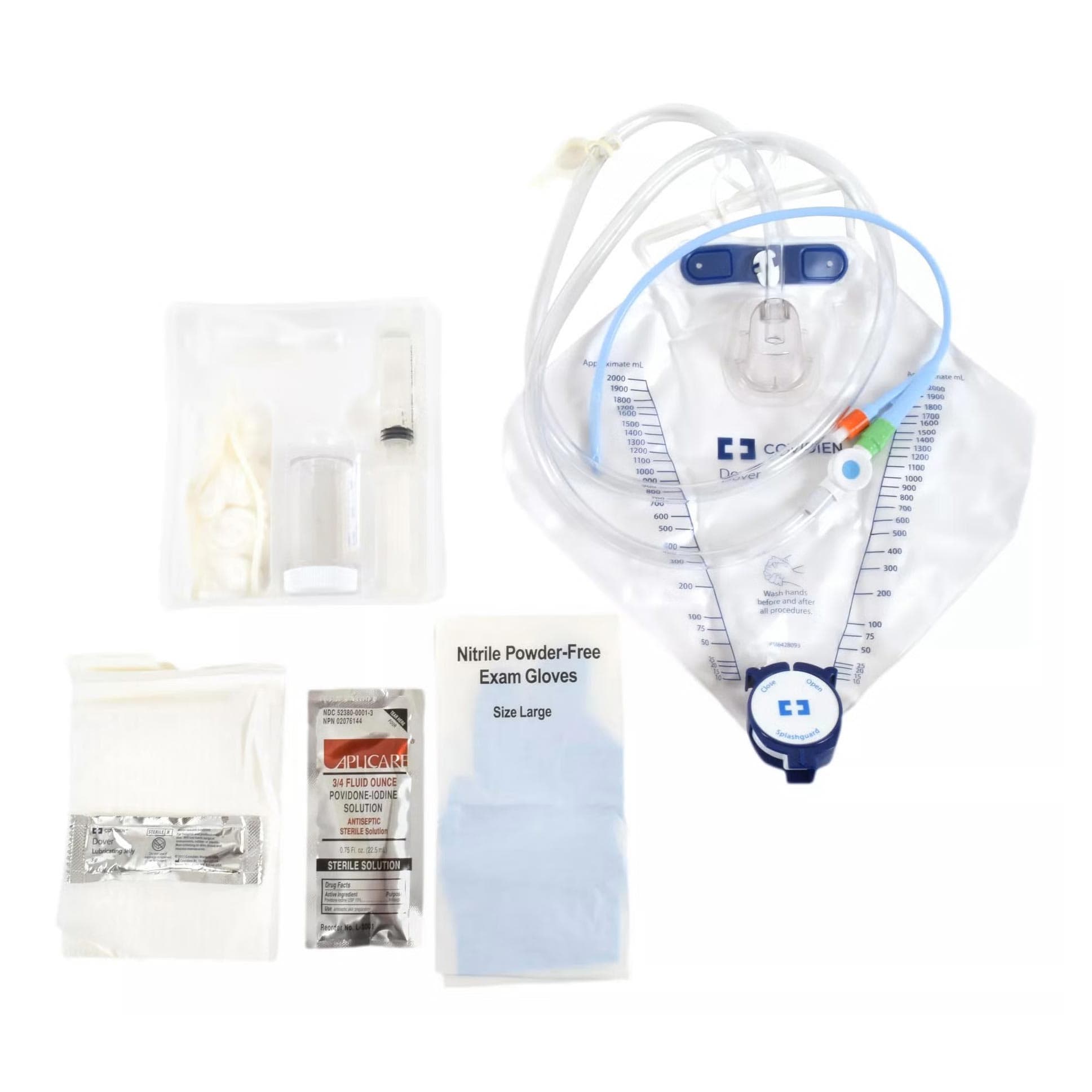 Dover Standard Silicone Foley Drainage Bag Trays with Luer Slip Sampling, 16 Fr - Case of 10 - Image 1