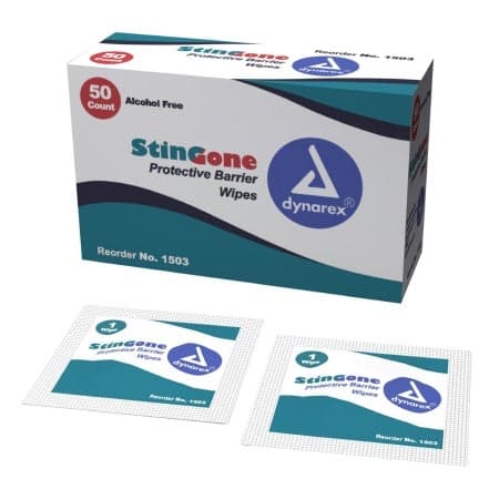 Dynarex StingGone Protective Barrier Wipes, Clear - Box of 50 - Image 1